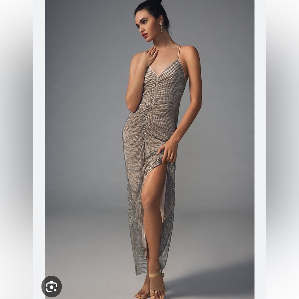V-Neck Diamond-Mesh Sheath Gown size Medium